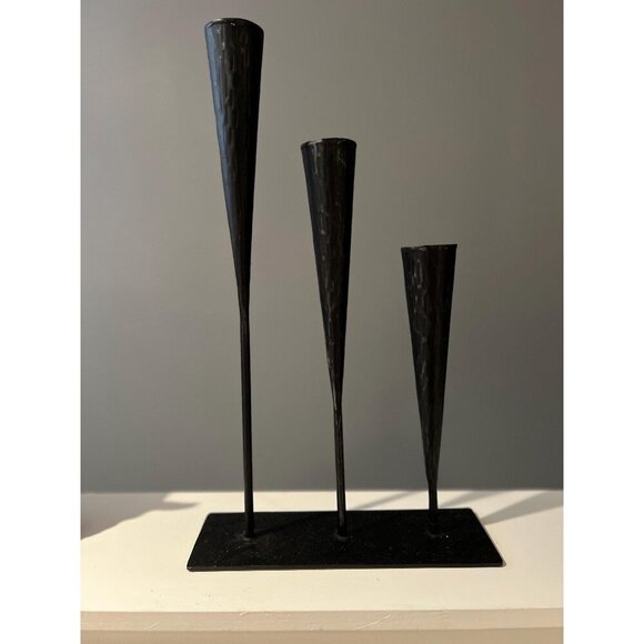 MCM Brutalist Sculpture Hammered Metal Candelabras - Candle Holders 17” tall - Picture 1 of 5